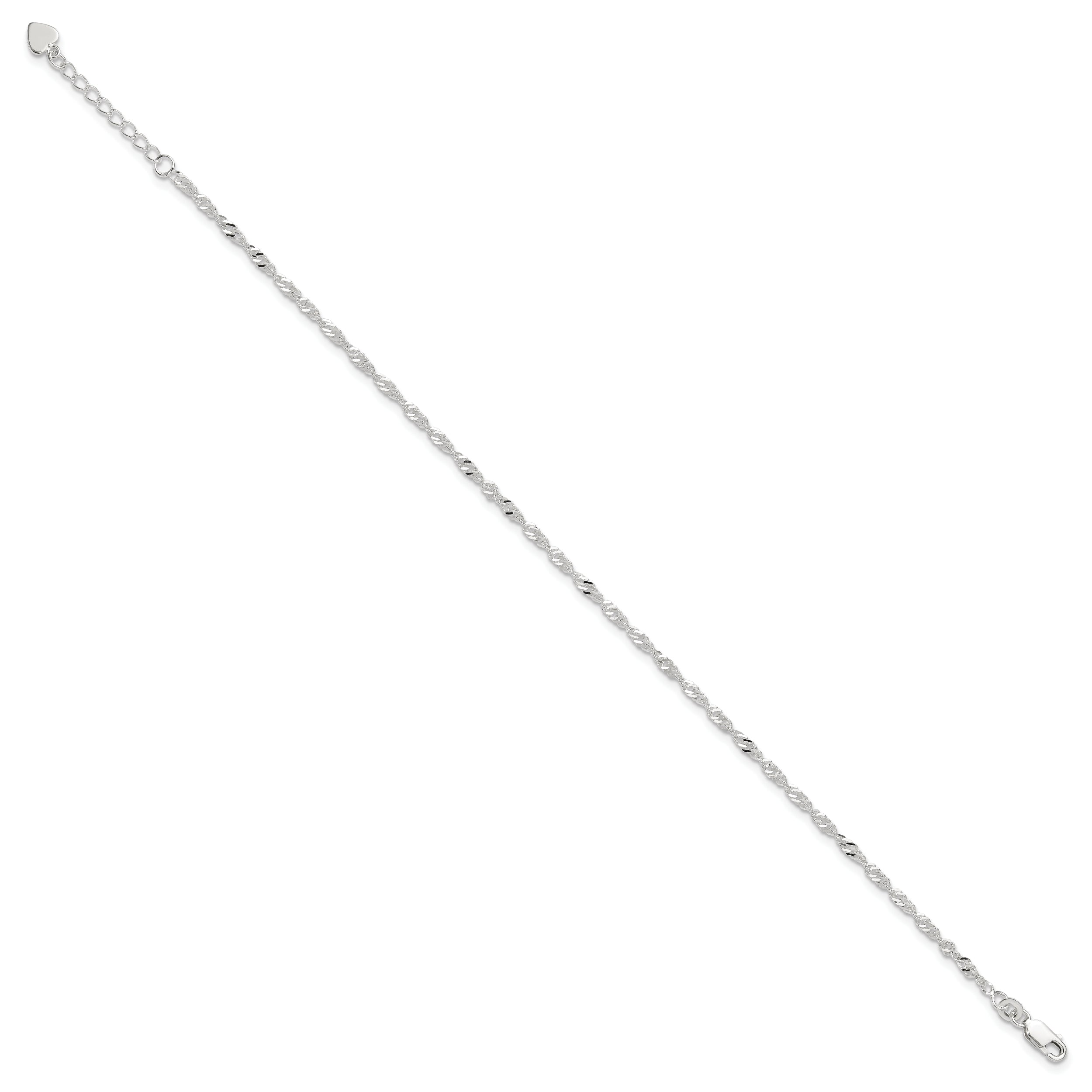 Sterling Silver 3mm Singapore Chain 10 inch Plus 1 inch Extender - Total 11 inch Anklet