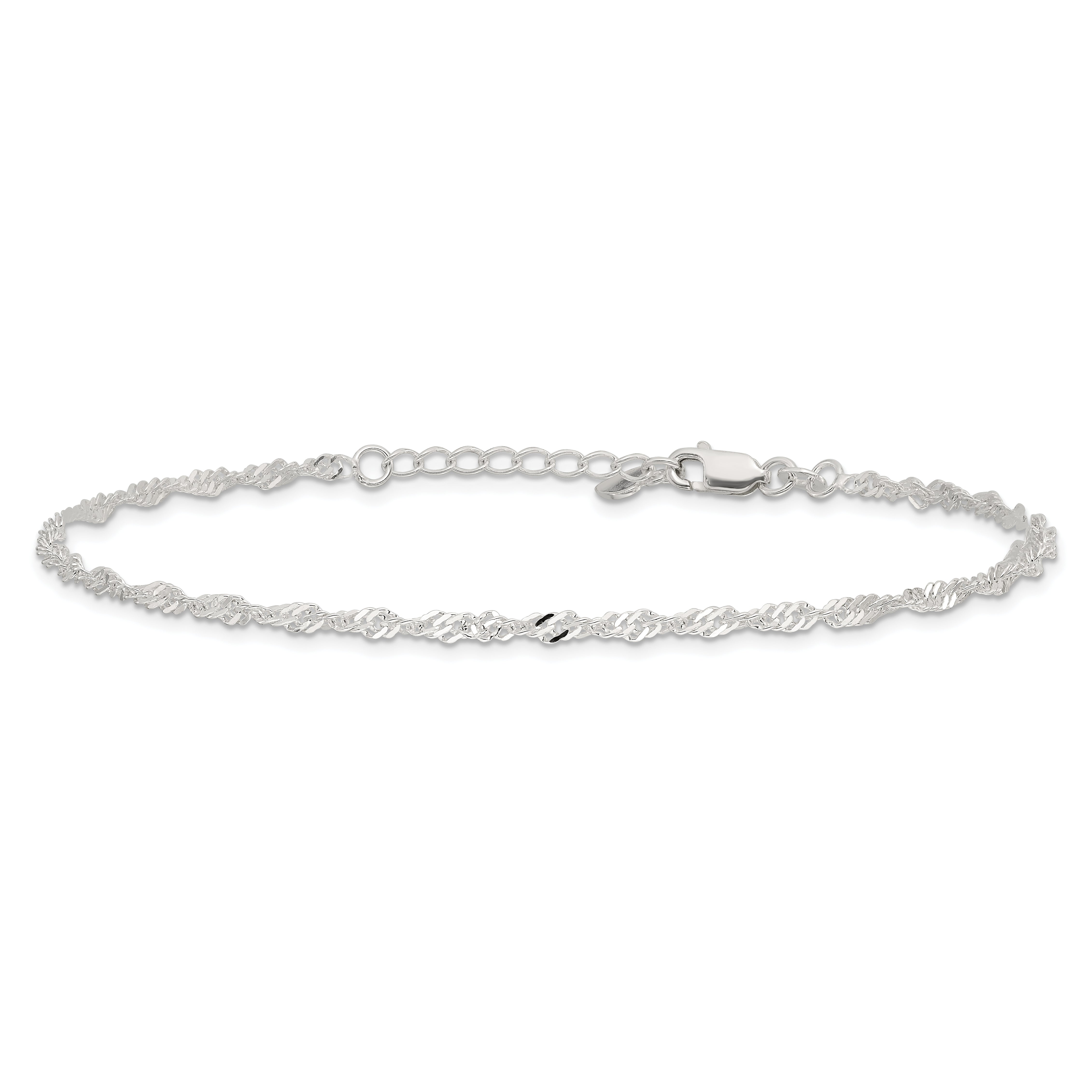 Sterling Silver 3mm Singapore Chain 10 inch Plus 1 inch Extender - Total 11 inch Anklet