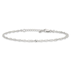 Sterling Silver 3mm Singapore Chain 10 inch Plus 1 inch Extender - Total 11 inch Anklet