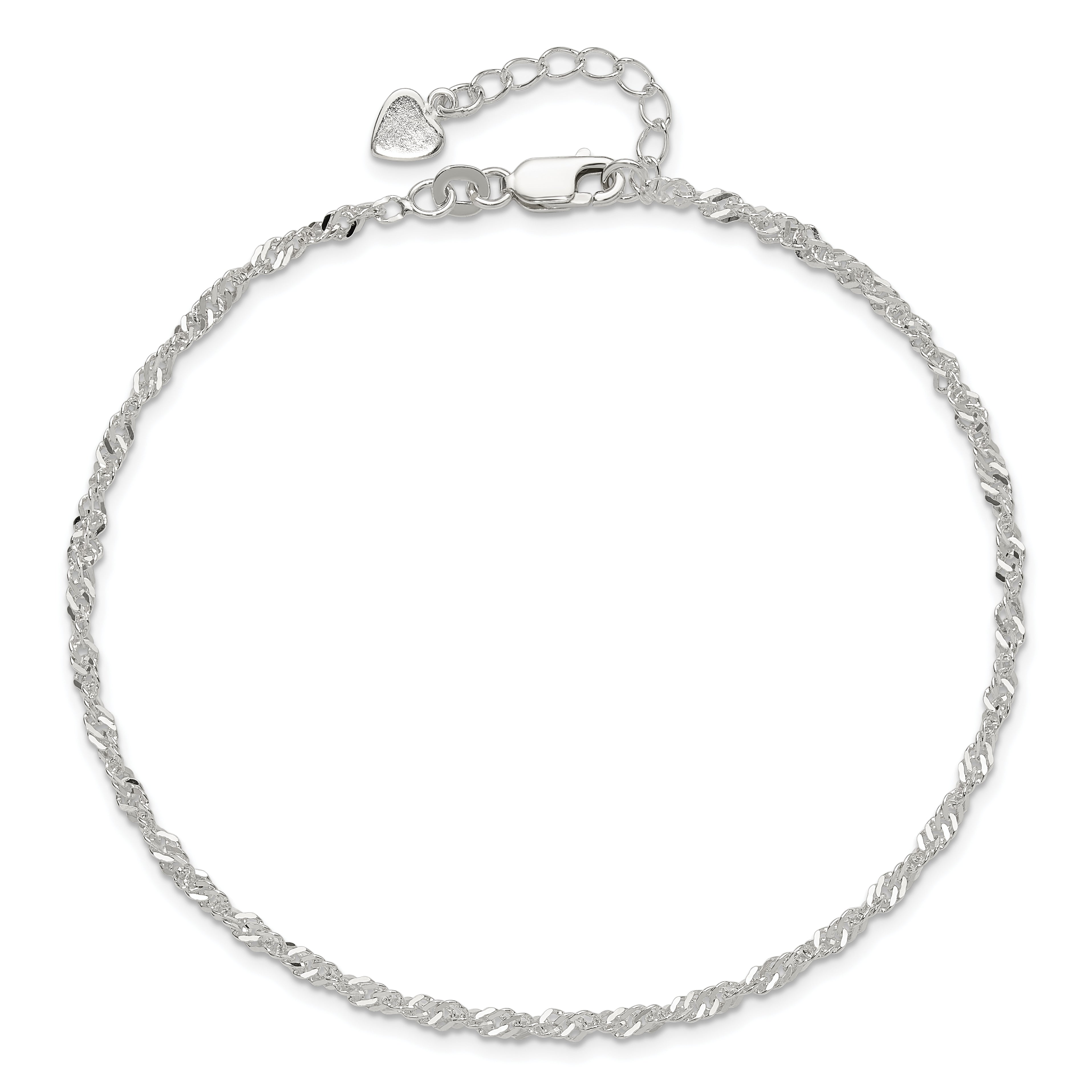 Sterling Silver 3mm Singapore Chain 10 inch Plus 1 inch Extender - Total 11 inch Anklet
