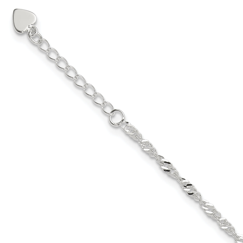 Sterling Silver 3mm Singapore Chain 10 inch Plus 1 inch Extender - Total 11 inch Anklet