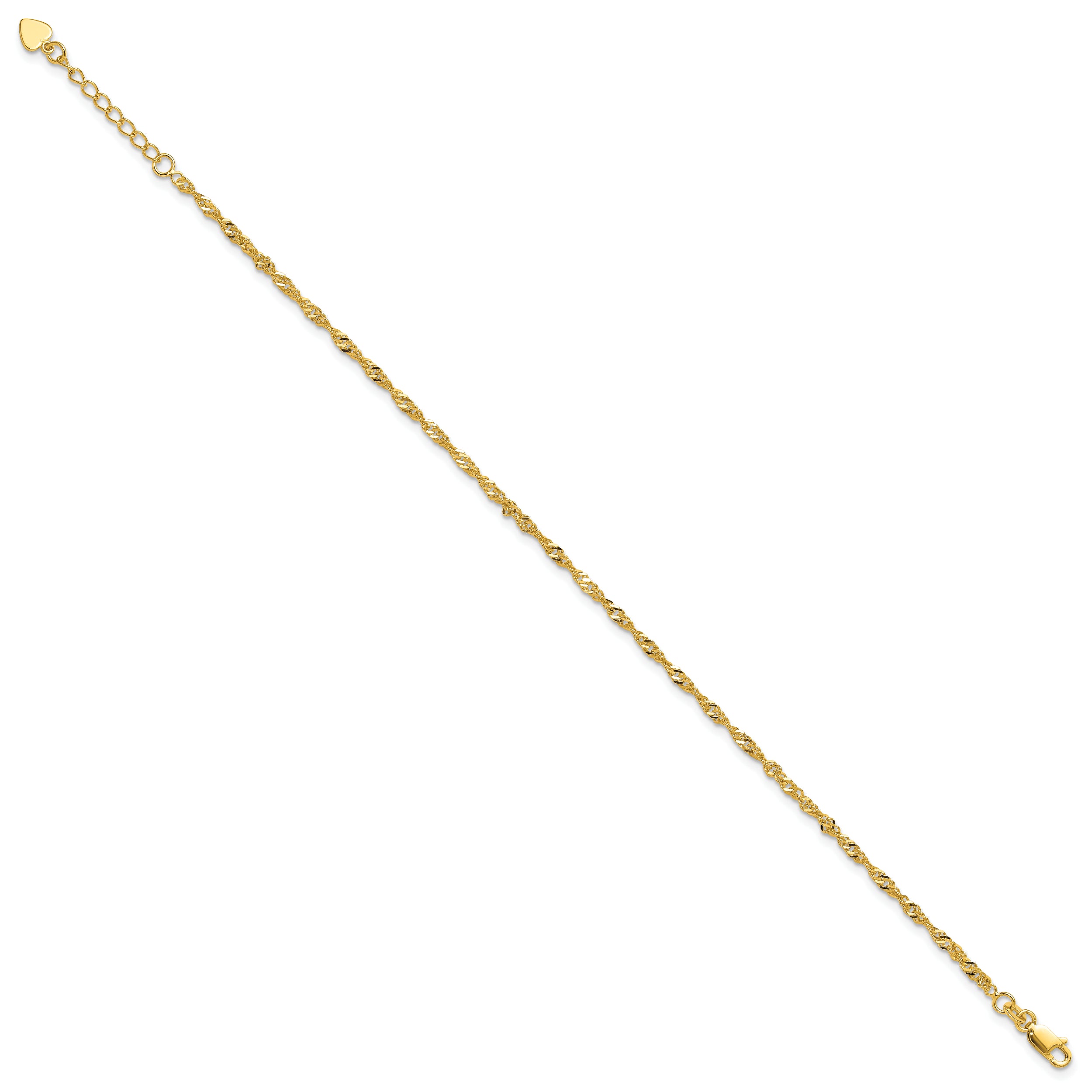 Sterling Silver Gold-tone 3mm Singapore Chain 9 inch Plus 1 inch Extender - Total 10 inch Anklet