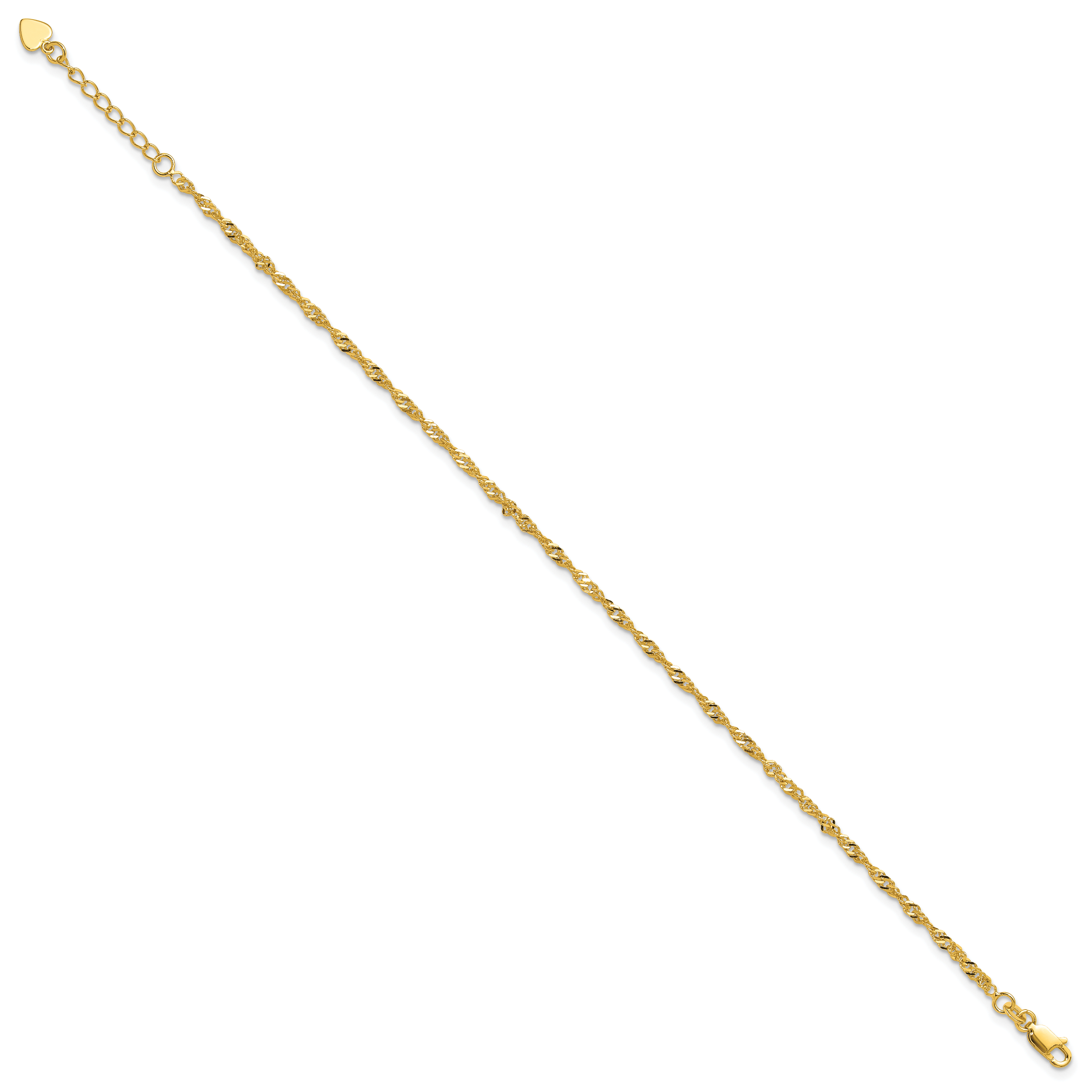 Sterling Silver Gold-tone 3mm Singapore Chain 9 inch Plus 1 inch Extender - Total 10 inch Anklet Secondary image