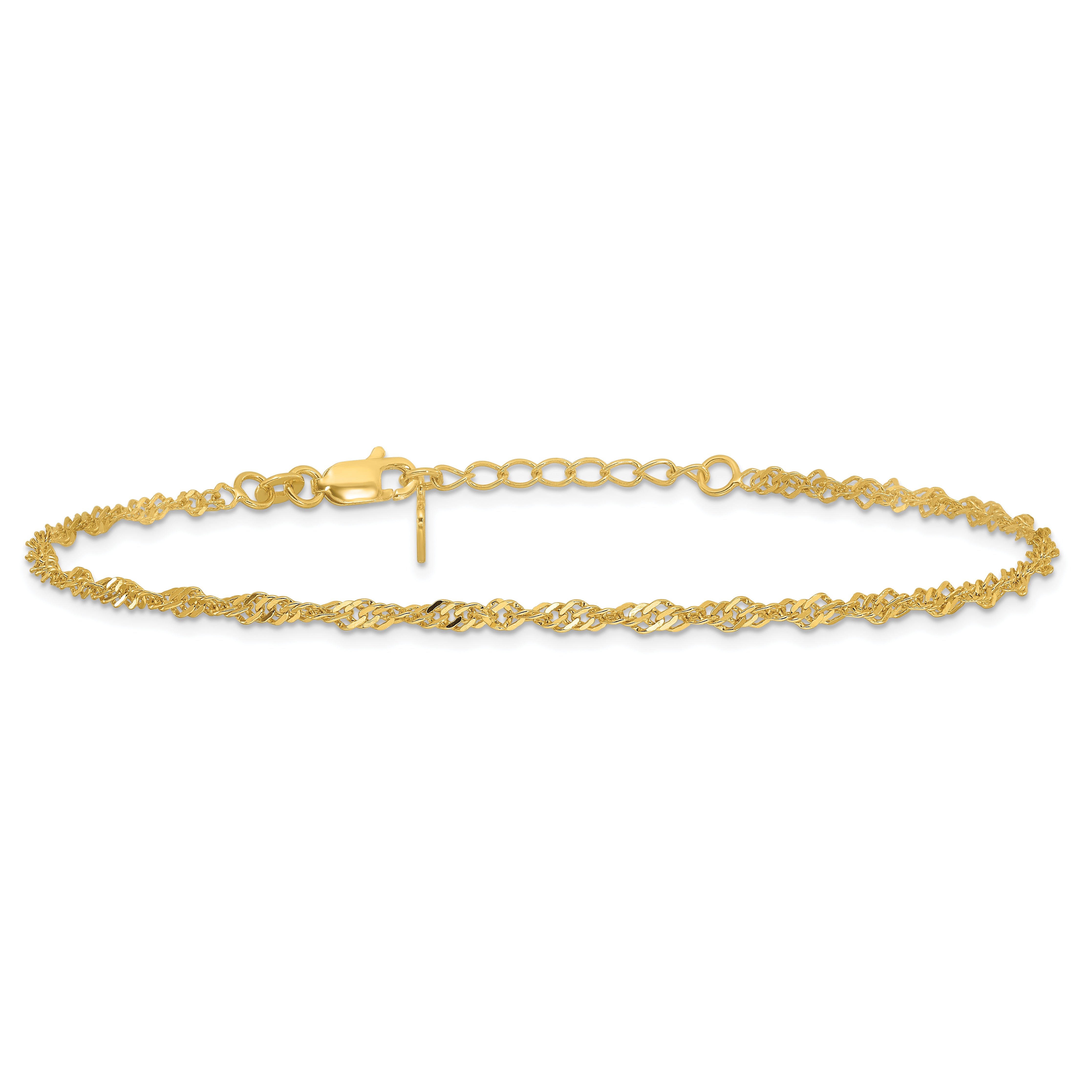 Sterling Silver Gold-tone 3mm Singapore Chain 9 inch Plus 1 inch Extender - Total 10 inch Anklet