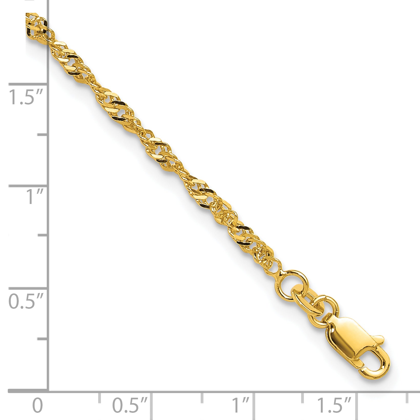 Sterling Silver Gold-tone 3mm Singapore Chain 9 inch Plus 1 inch Extender - Total 10 inch Anklet