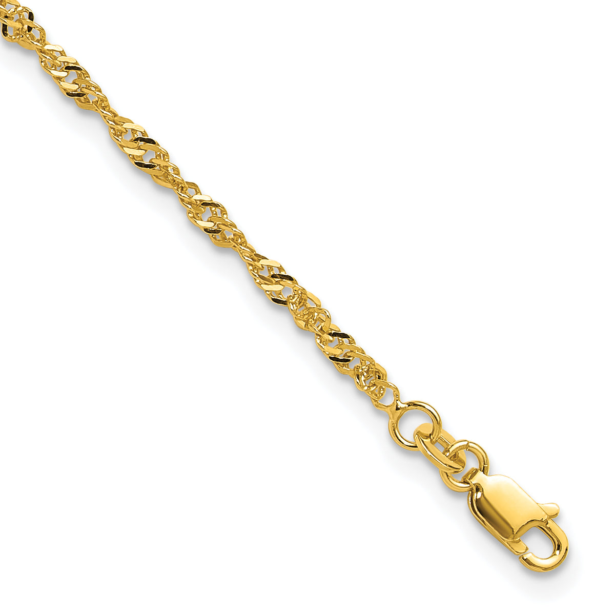 Sterling Silver Gold-tone 3mm Singapore Chain 9 inch Plus 1 inch Extender - Total 10 inch Anklet