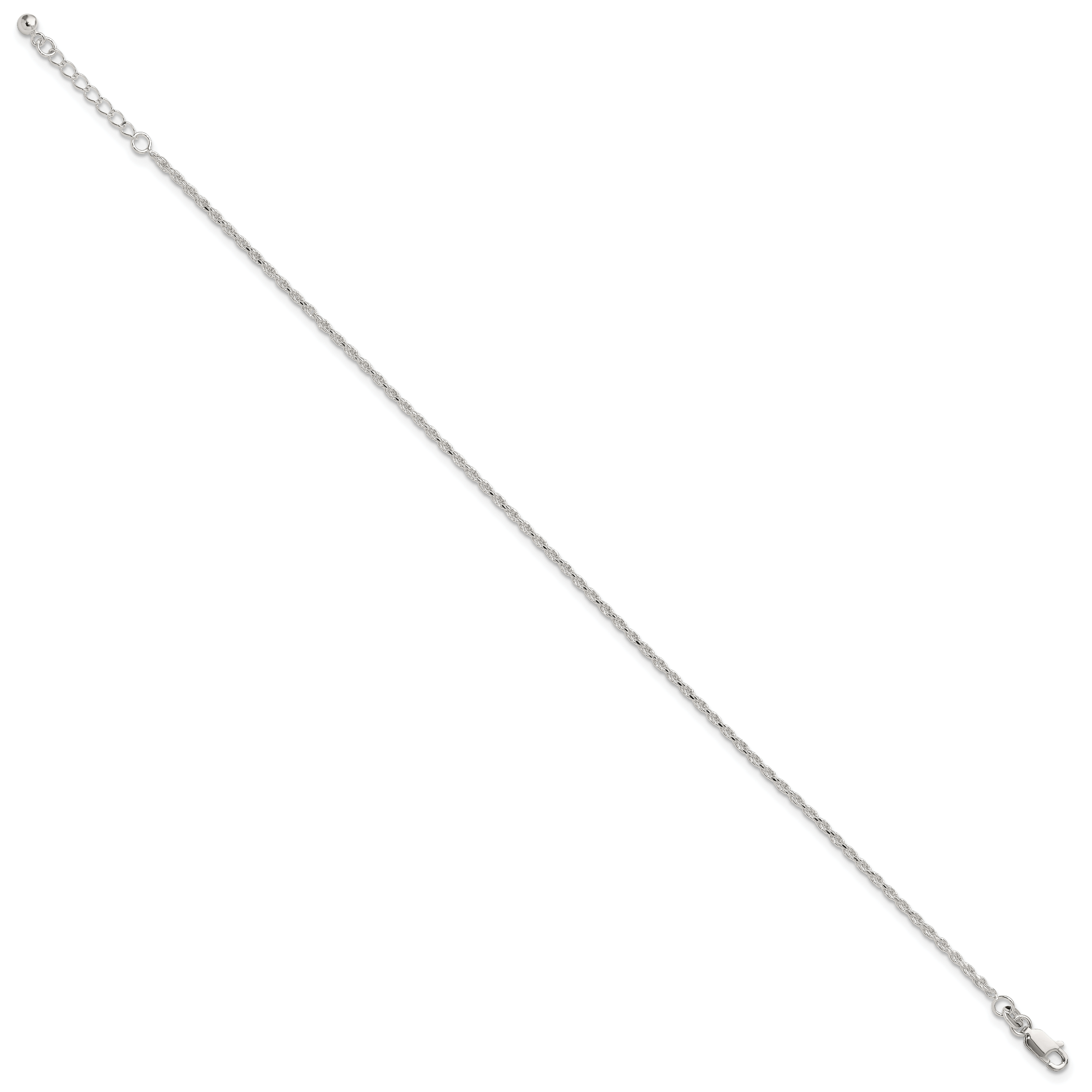 Sterling Silver 2mm Rope Chain 9 inch Plus 1 inch Extender - Total 10 inch Anklet Secondary image