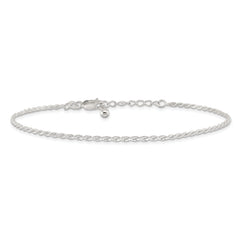 Sterling Silver 2mm Rope Chain 10 inch Plus 1 inch Extender - Total 11 inch Anklet