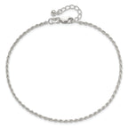Sterling Silver 2mm Rope Chain 10 inch Plus 1 inch Extender - Total 11 inch Anklet