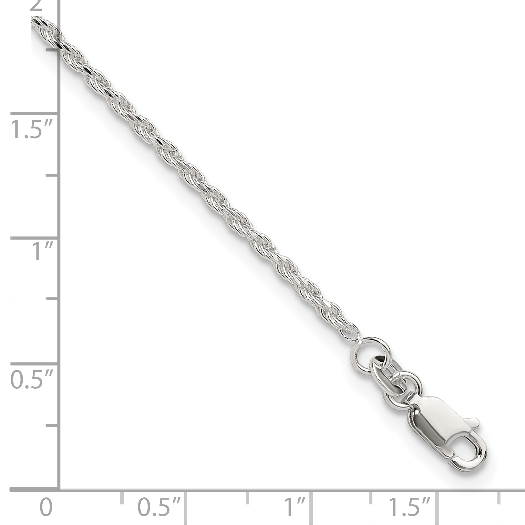 Sterling Silver 2mm Rope Chain 9 inch Plus 1 inch Extender - Total 10 inch Anklet