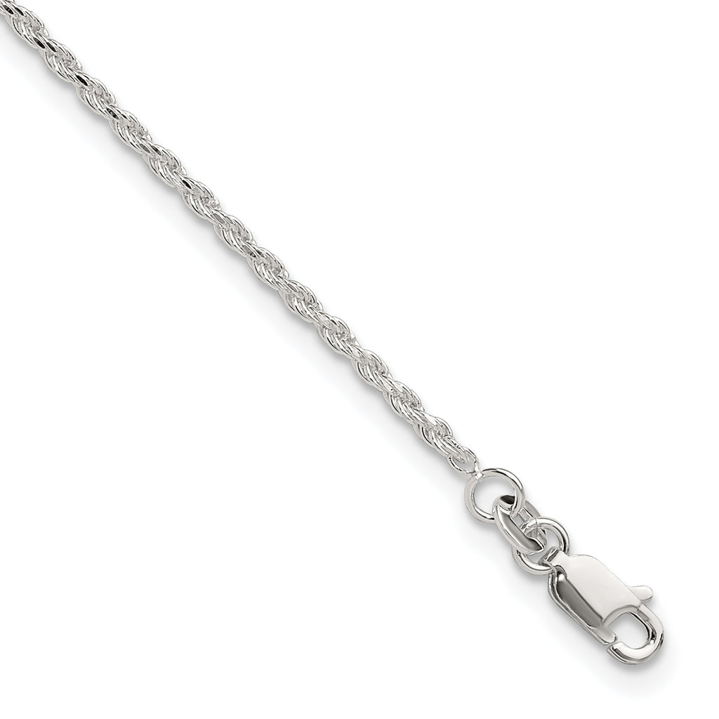 Sterling Silver 2mm Rope Chain 9 inch Plus 1 inch Extender - Total 10 inch Anklet