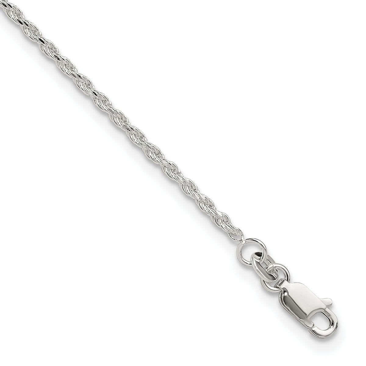 Sterling Silver 2mm Rope Chain 9 inch Plus 1 inch Extender - Total 10 inch Anklet
