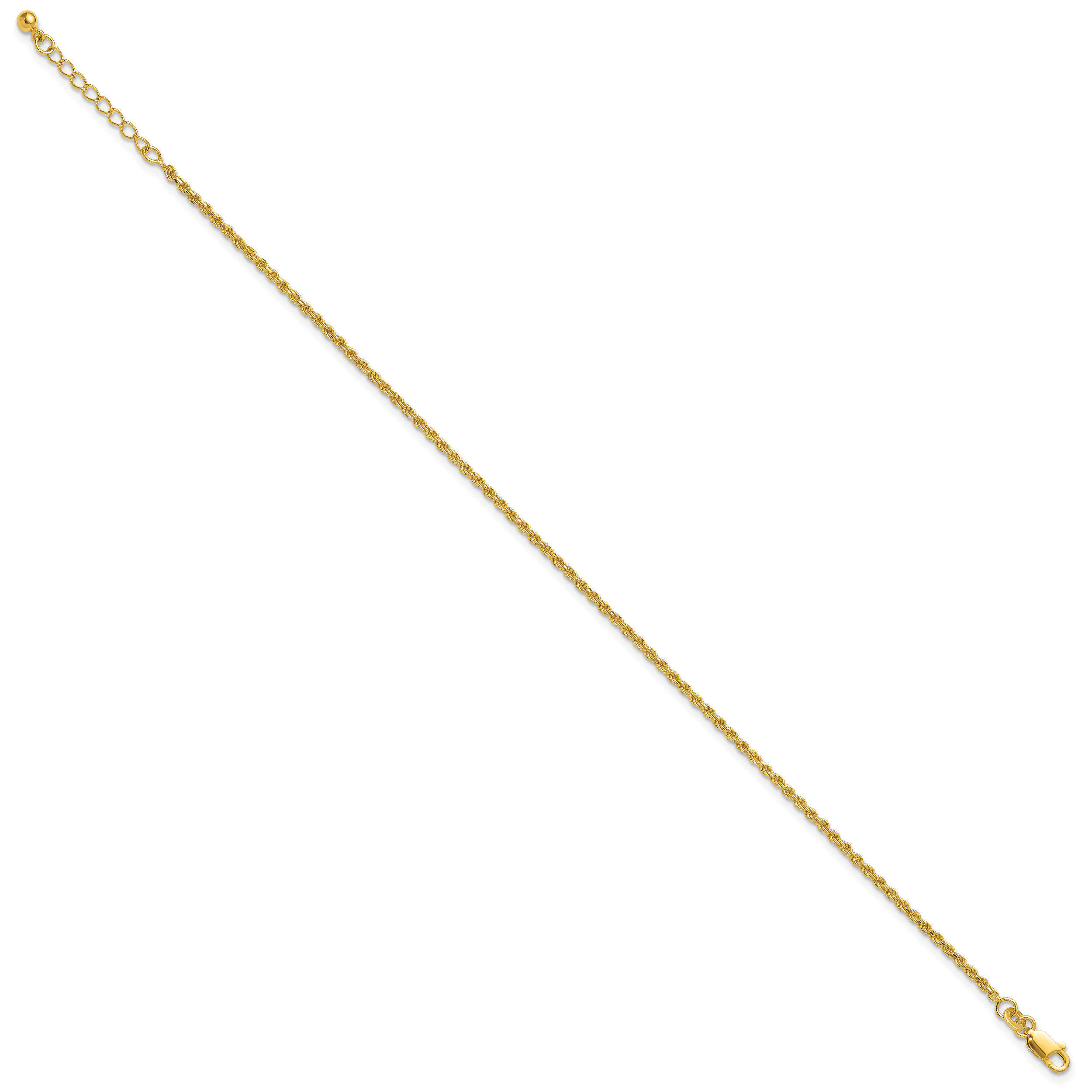 Sterling Silver Gold-tone 2mm Rope Chain 9 inch Plus 1 inch Extender - Total 10 inch Anklet Secondary image
