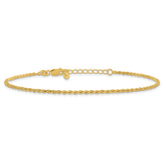 Sterling Silver Gold-tone 2mm Rope Chain 9 inch Plus 1 inch Extender - Total 10 inch Anklet