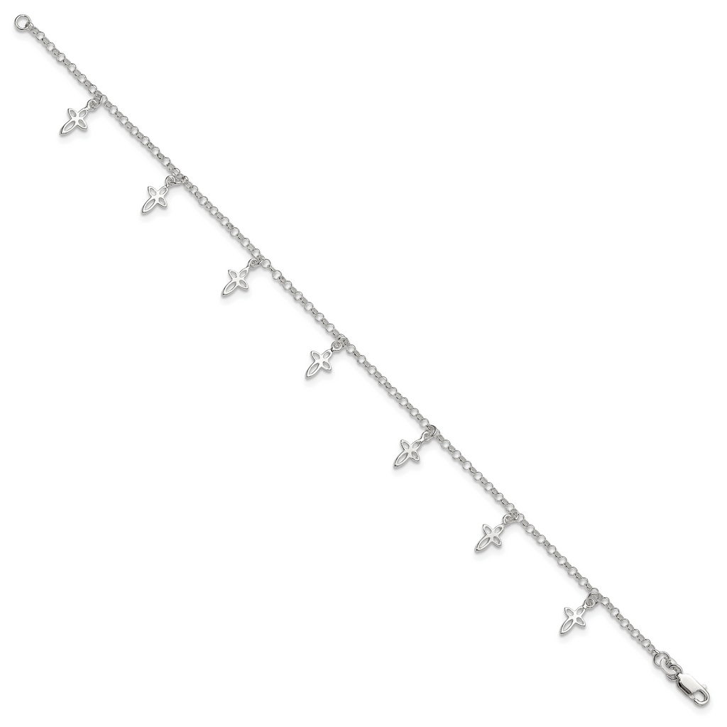Sterling Silver 10 in Cross Anklet