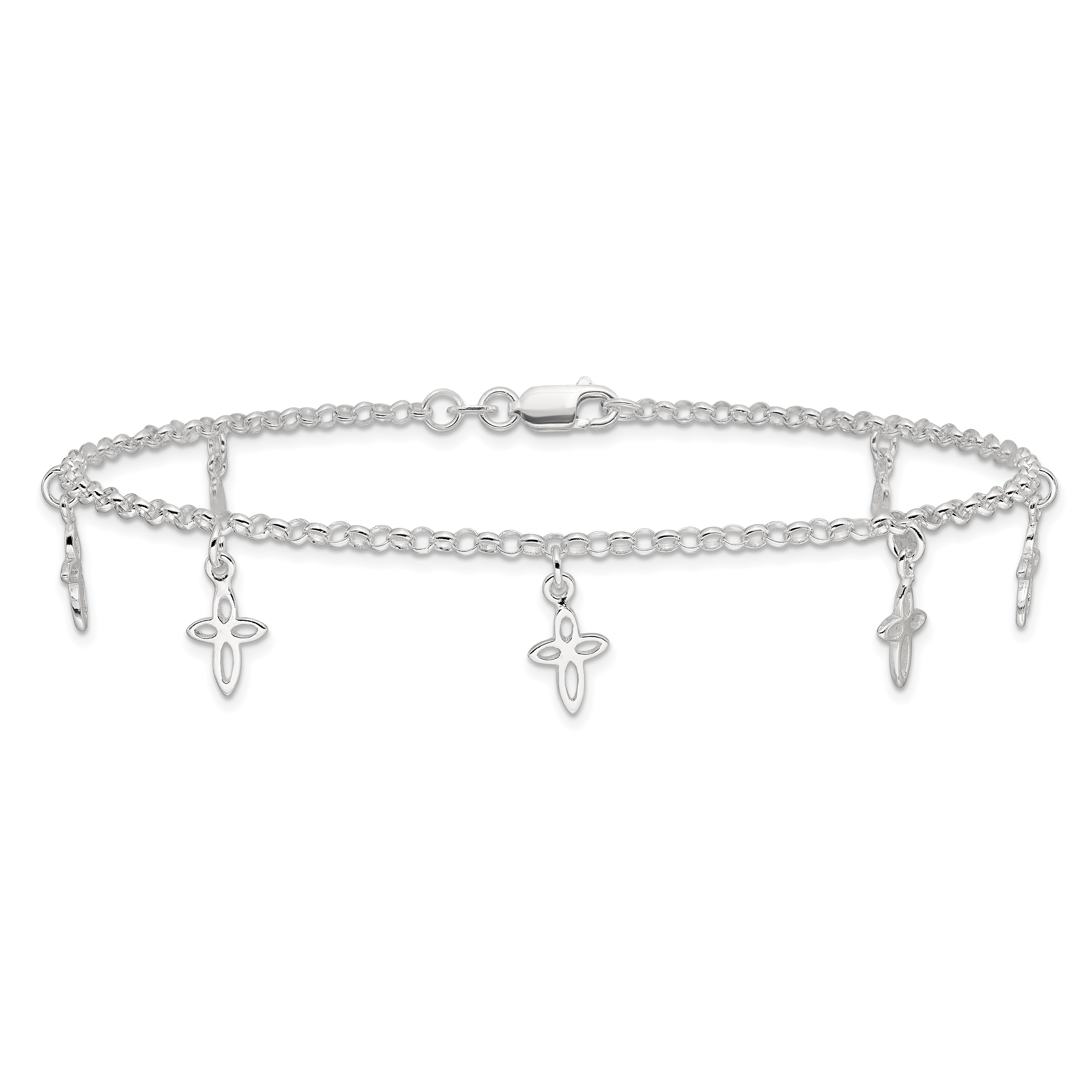 Sterling Silver 10 in Cross Anklet