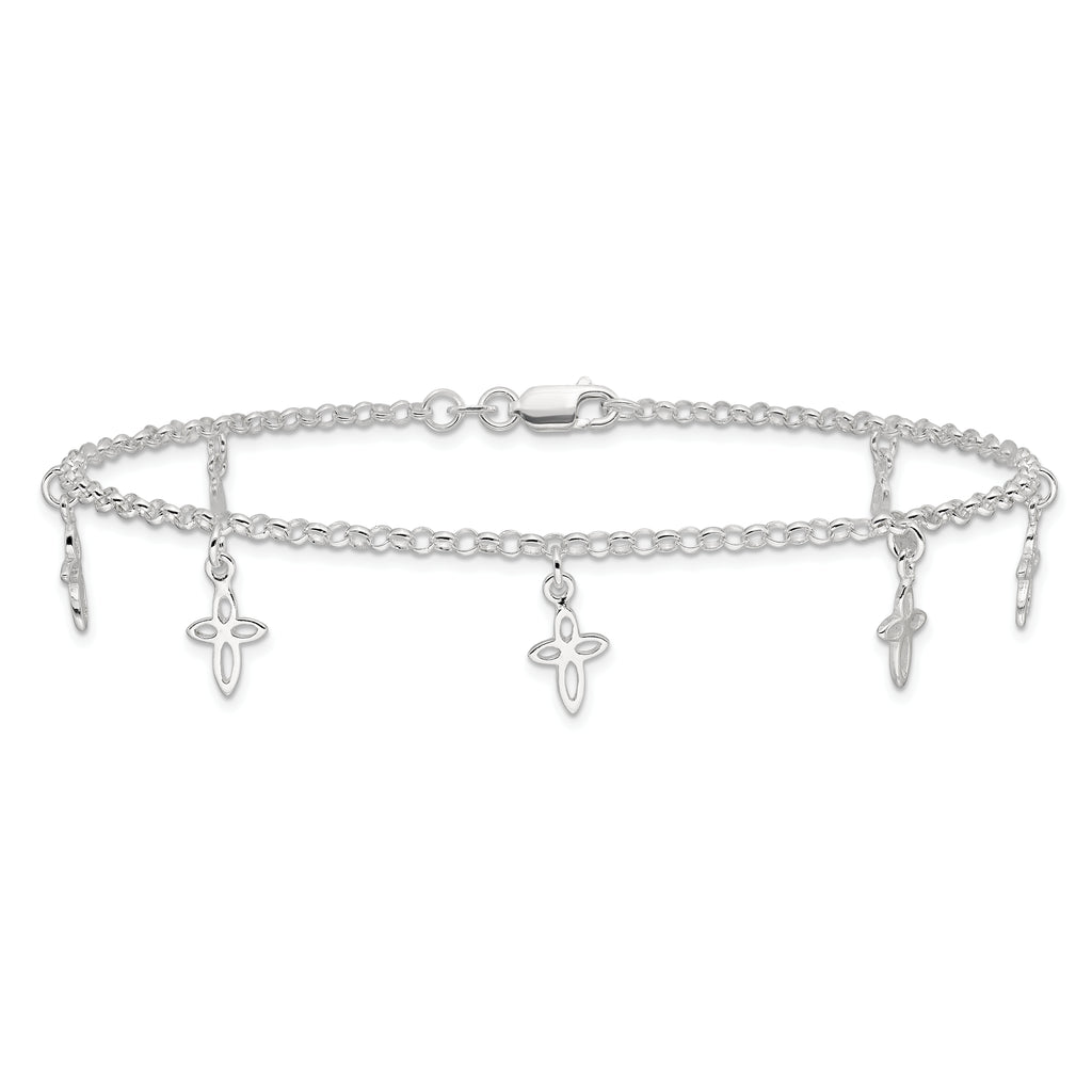 Sterling Silver 10 in Cross Anklet