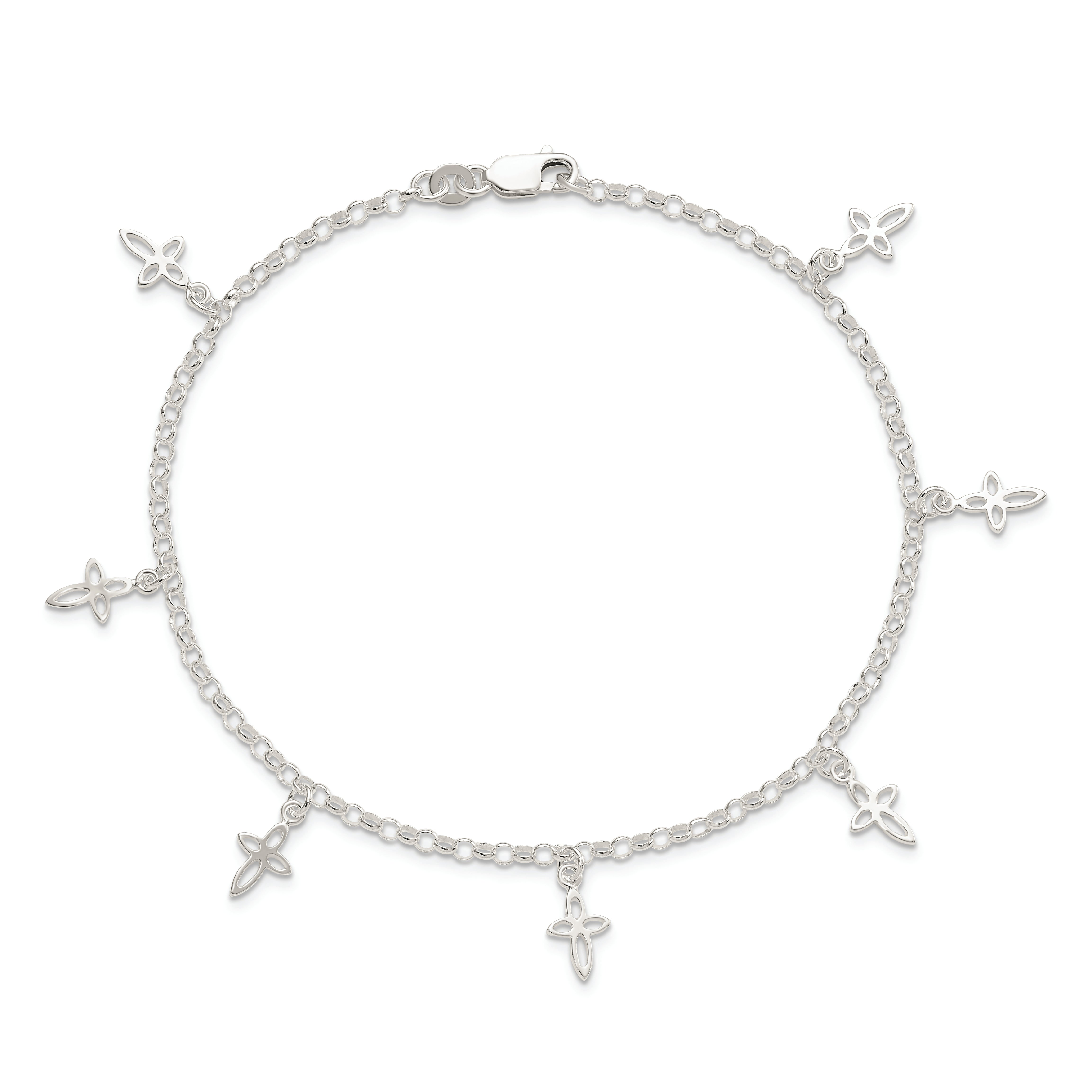 Sterling Silver 10 in Cross Anklet