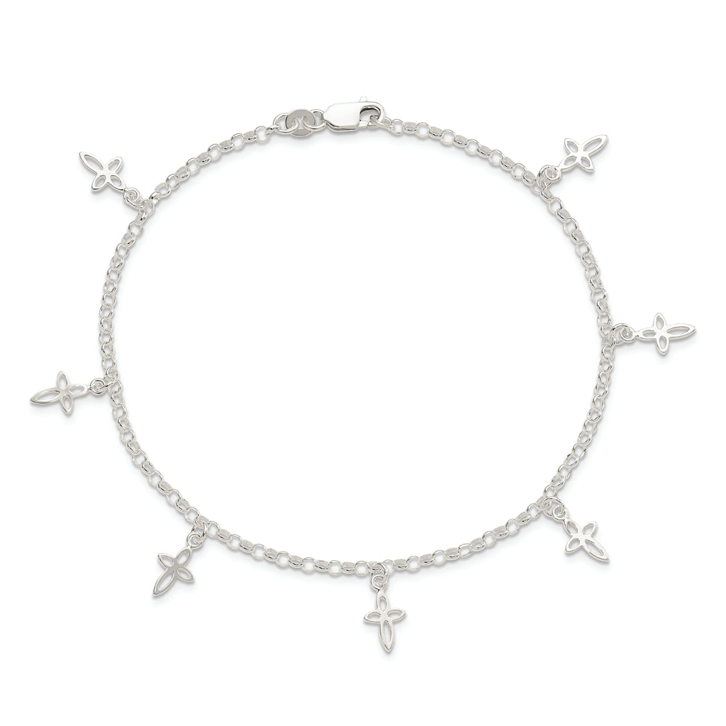 Sterling Silver 10 in Cross Anklet