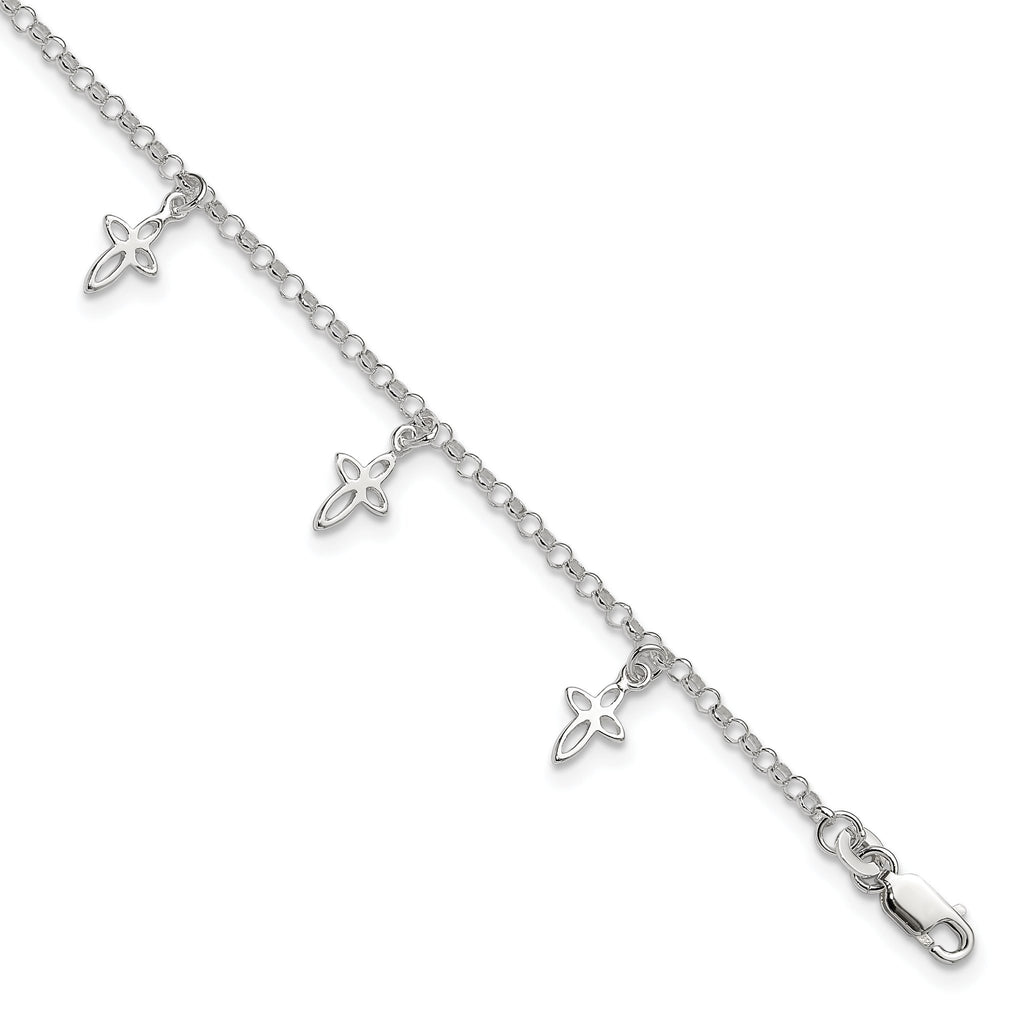 Sterling Silver 9 in Cross Anklet - Sophia Jewelers