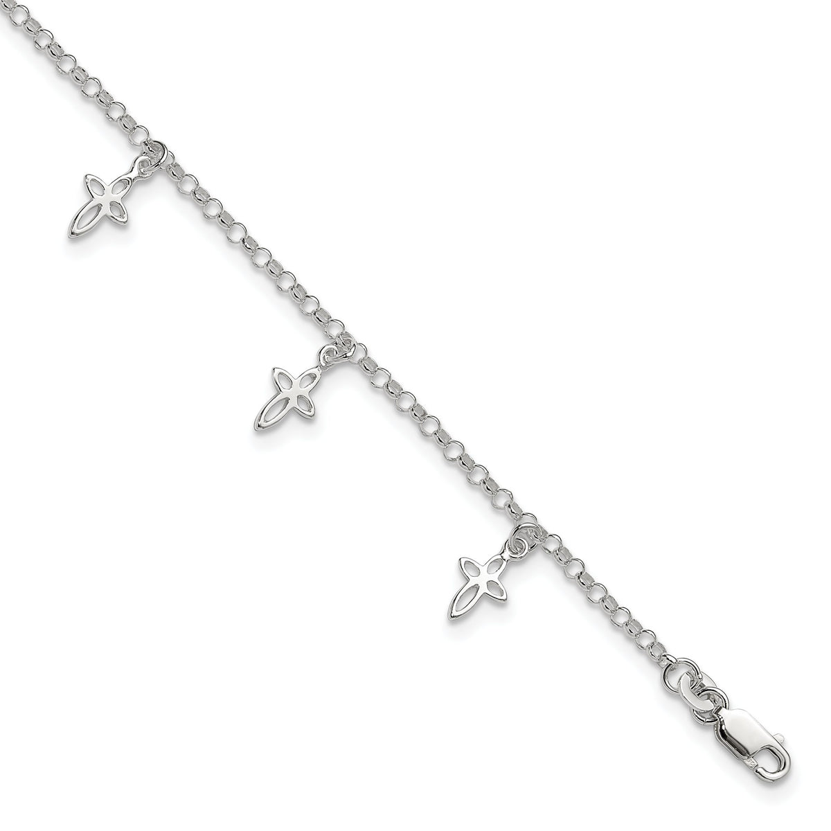 Sterling Silver 9 in Cross Anklet - Sophia Jewelers Main image