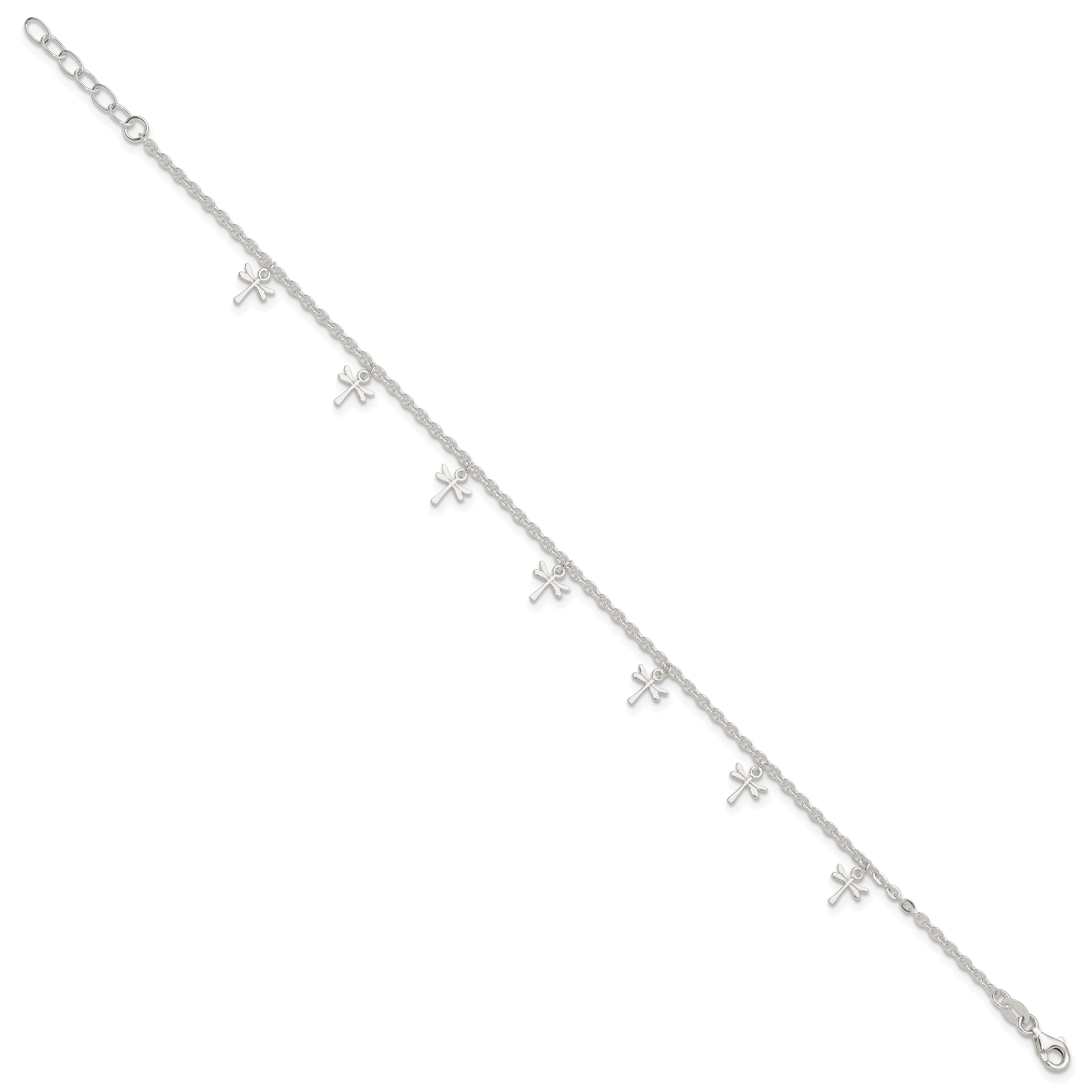 Sterling Silver Dragonfly Charms 9 inch Plus 1 inch Extender - Total 10 inch Anklet Secondary image