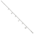 Sterling Silver Sun/Moon/Star/Crystal 10 inch Plus 1 inch Extender - Total 11 inch Anklet