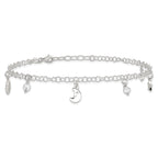 Sterling Silver Sun/Moon/Star/Crystal 10 inch Plus 1 inch Extender - Total 11 inch Anklet
