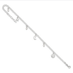 Sterling Silver Sun/Moon/Star/Crystal 9 inch Plus 1 inch Extender - Total 10 inch Anklet