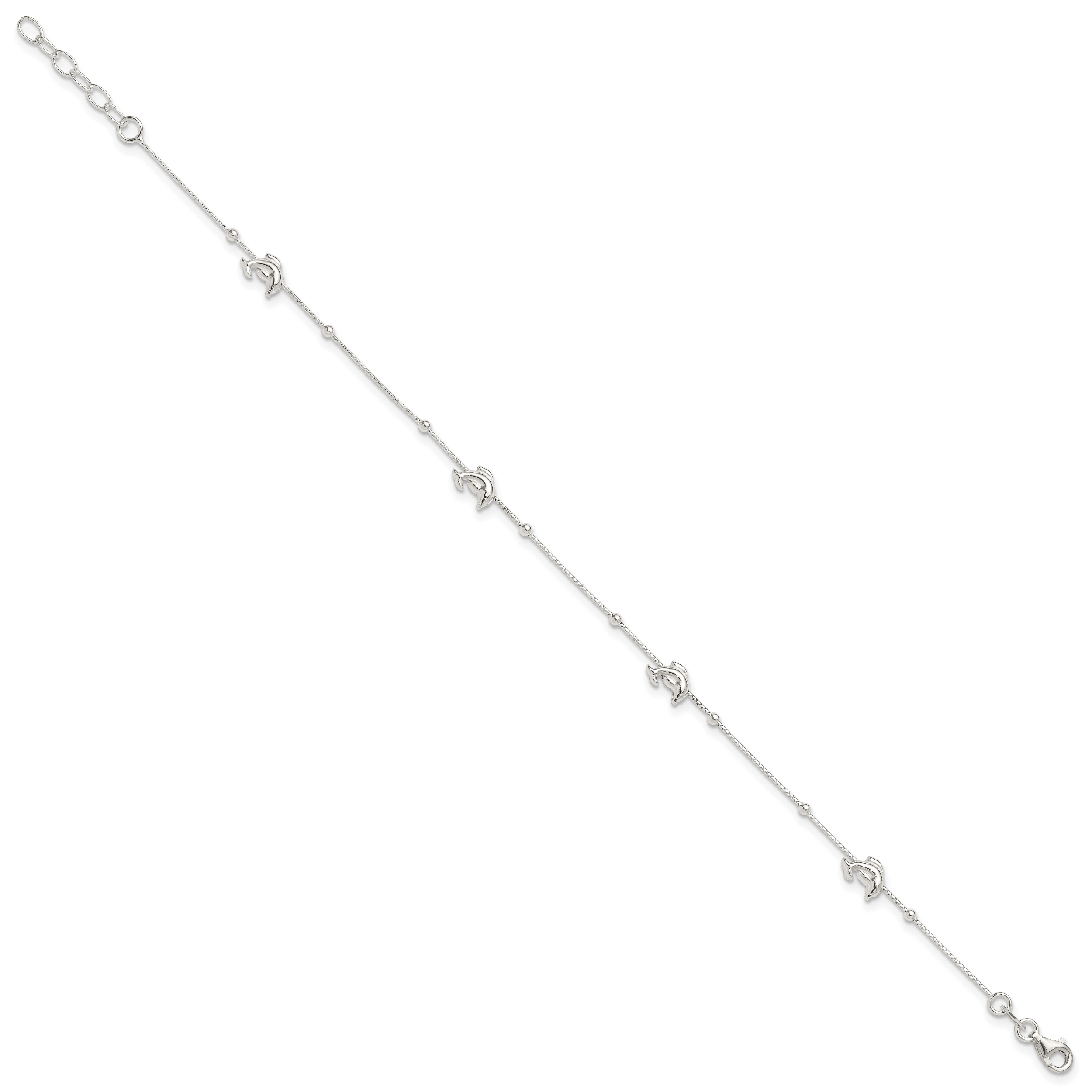 Sterling Silver Dolphins and Beads 4-Station 9 inch Plus 1 inch Extender - Total 10 inch Anklet Secondary image