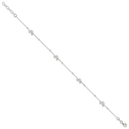 Sterling Silver Dolphins and Beads 4-Station 10 inch Plus 1 inch Extender - Total 11 inch Anklet