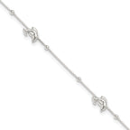 Sterling Silver Dolphins and Beads 4-Station 10 inch Plus 1 inch Extender - Total 11 inch Anklet