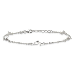 Sterling Silver Dolphin 5-Station 10 inch Plus 1 inch Extender - Total 11 inch Anklet