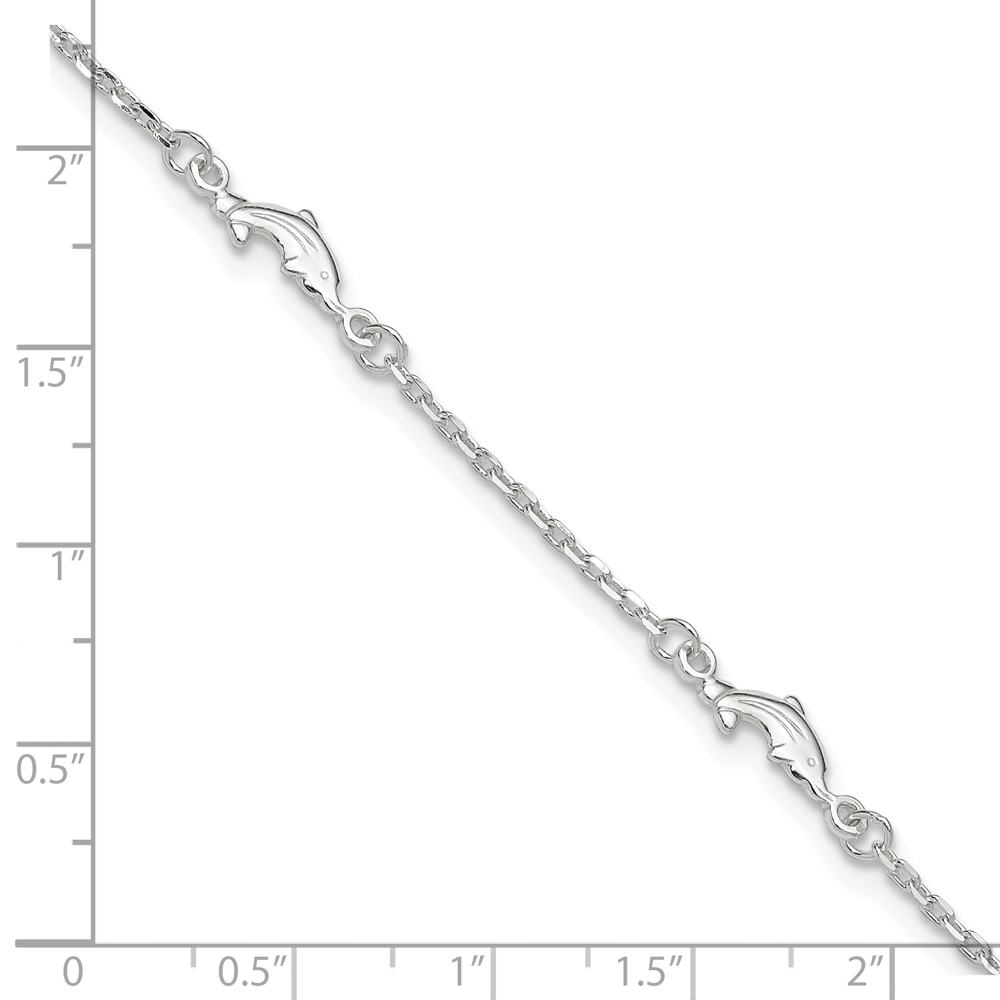 Sterling Silver Dolphin 5-Station 9 inch Plus 1 inch Extender - Total 10 inch Anklet