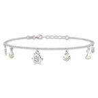 Sterling Silver Ocean Theme Charms 10 inch Plus 1 inch Extender - Total 11 inch Anklet
