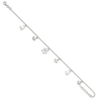 Sterling Silver Ocean Theme Charms 9 inch Plus 1 inch Extender - Total 10 inch Anklet