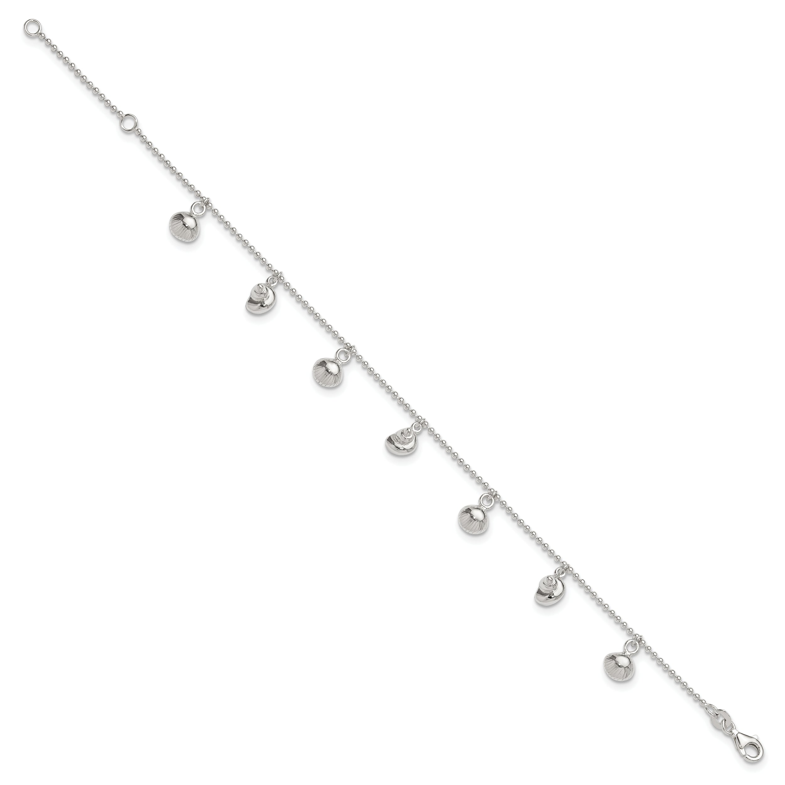 Sterling Silver Sea Shells 8 inch Plus 1 inch Extender - Total 9 inch Anklet