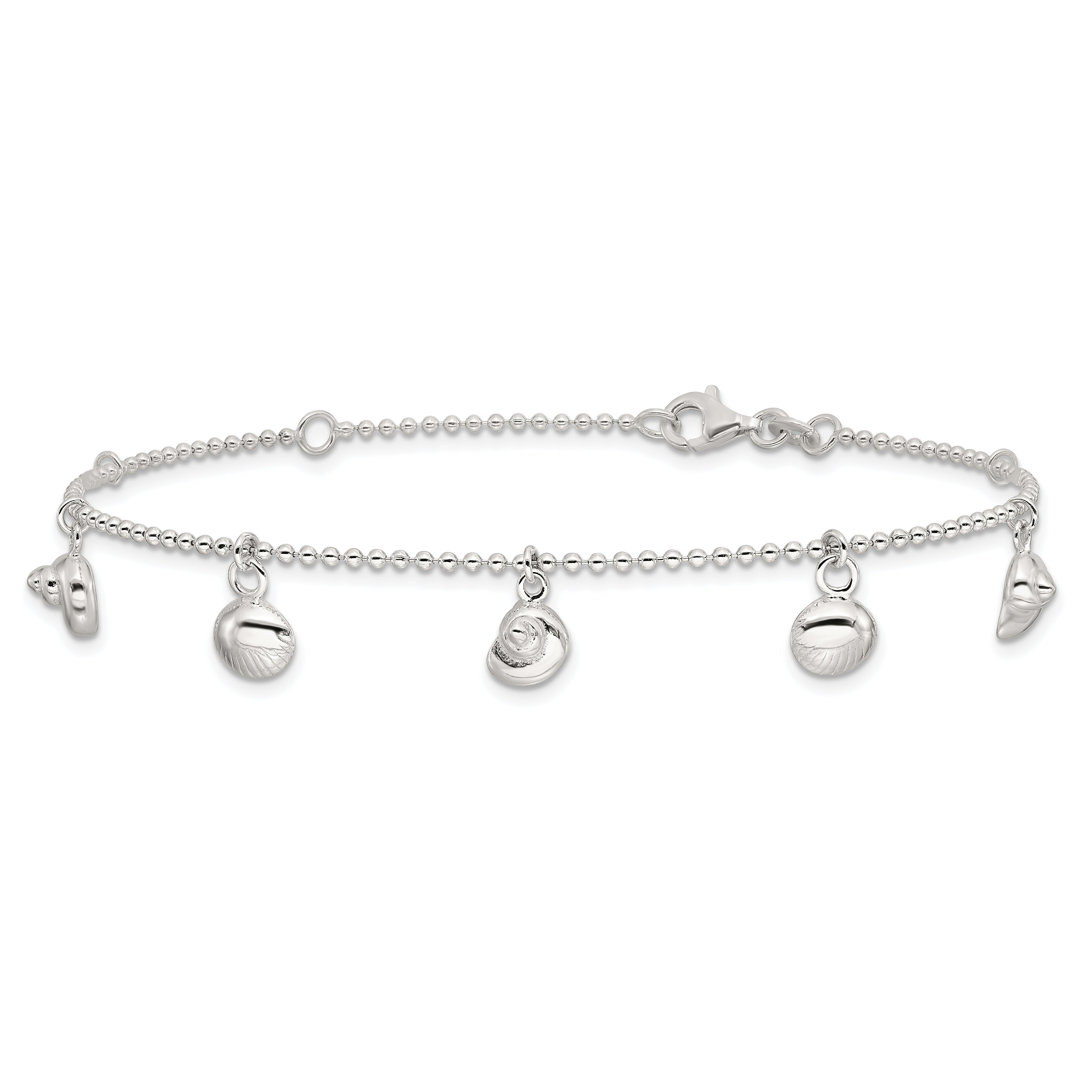 Sterling Silver Sea Shells 8 inch Plus 1 inch Extender - Total 9 inch Anklet