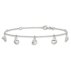 Sterling Silver Sea Shells 8 inch Plus 1 inch Extender - Total 9 inch Anklet