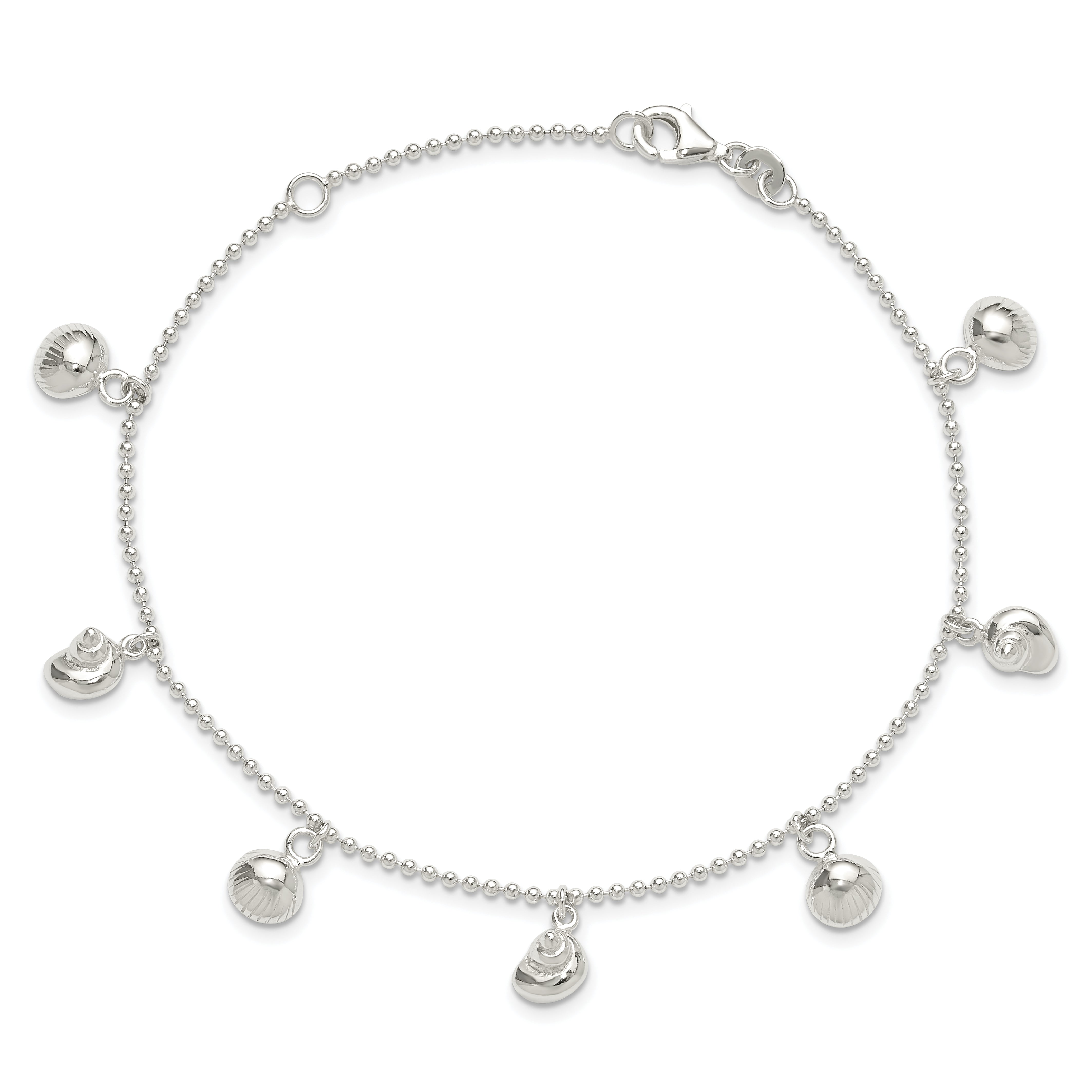 Sterling Silver Sea Shells 8 inch Plus 1 inch Extender - Total 9 inch Anklet