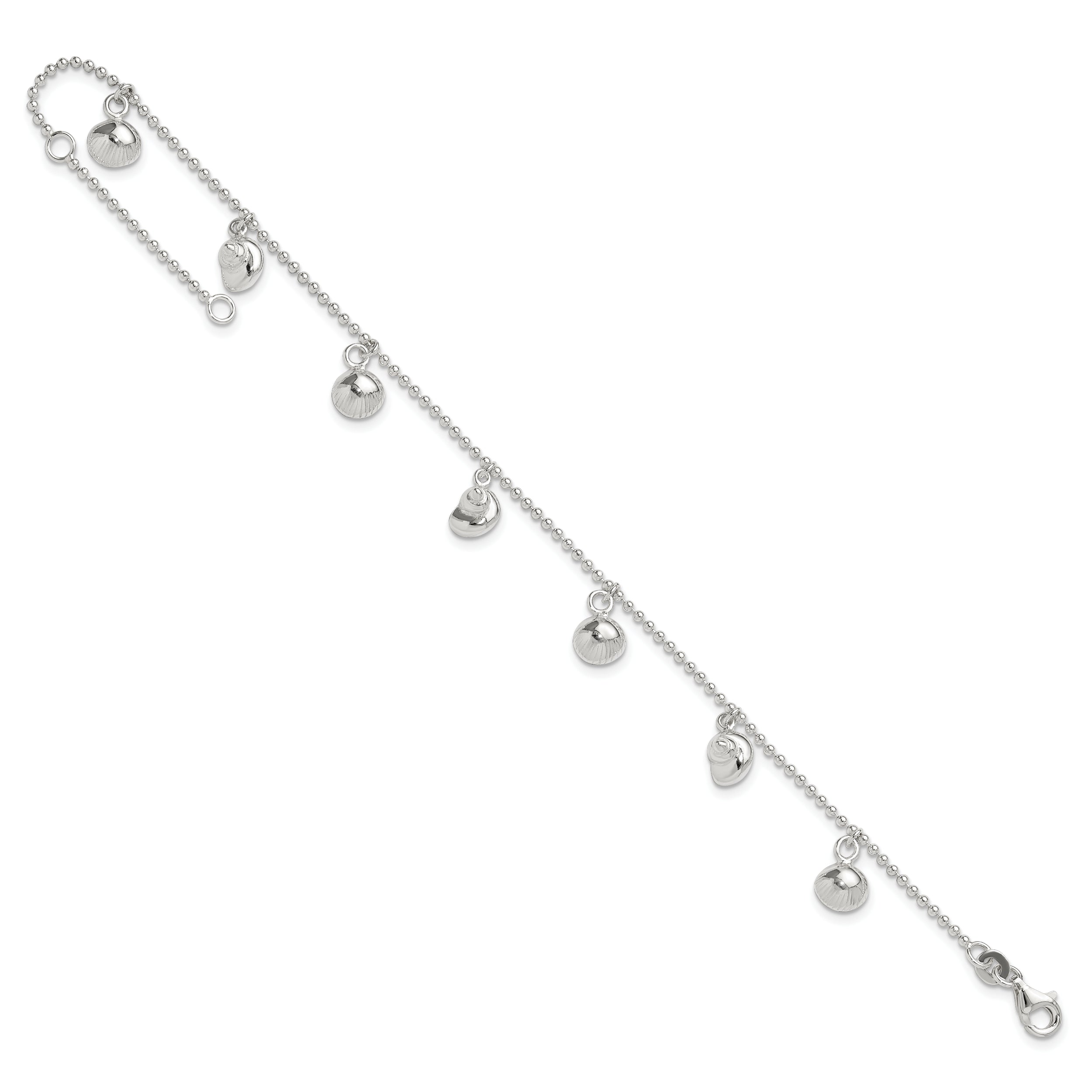 Sterling Silver Sea Shells 8 inch Plus 1 inch Extender - Total 9 inch Anklet