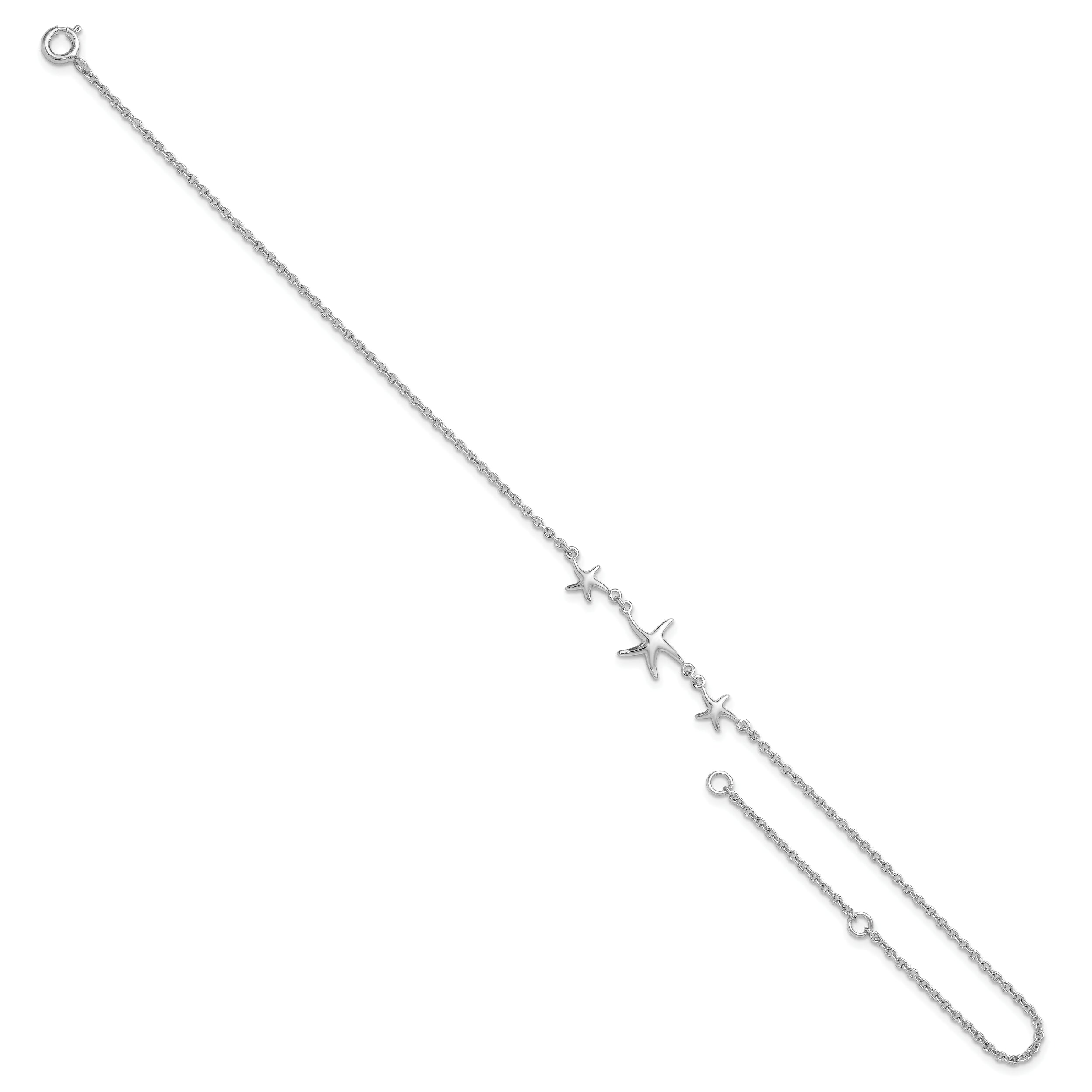Sterling Silver Rhodium-plated Starfish 10 inch Plus 1 inch Extender - Total 11 inch Anklet