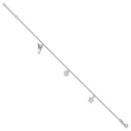 Sterling Silver Heart/Star/Dolphin Charms 10 inch Plus 1 inch Extender - Total 11 inch Anklet