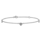 Sterling Silver Rhodium-plated CZ Heart 9 inch Plus 1 inch Extender - Total 10 inch Anklet