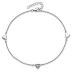 Sterling Silver Rhodium-plated CZ Heart 9 inch Plus 1 inch Extender - Total 10 inch Anklet