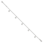 Sterling Silver Puffed Heart Charms 10 inch Plus 1 inch Extender - Total 11 inch Anklet