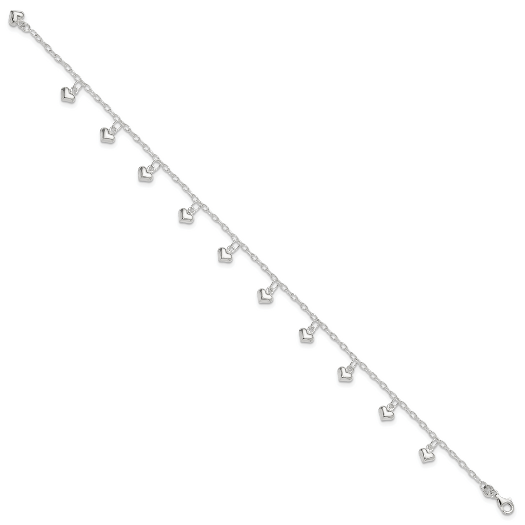 Sterling Silver Polished Puffed Heart Anklet