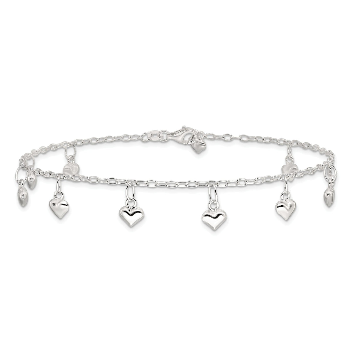 Puffed Heart Rolo Anklet in Sterling Silver - Sophia Jewelers
