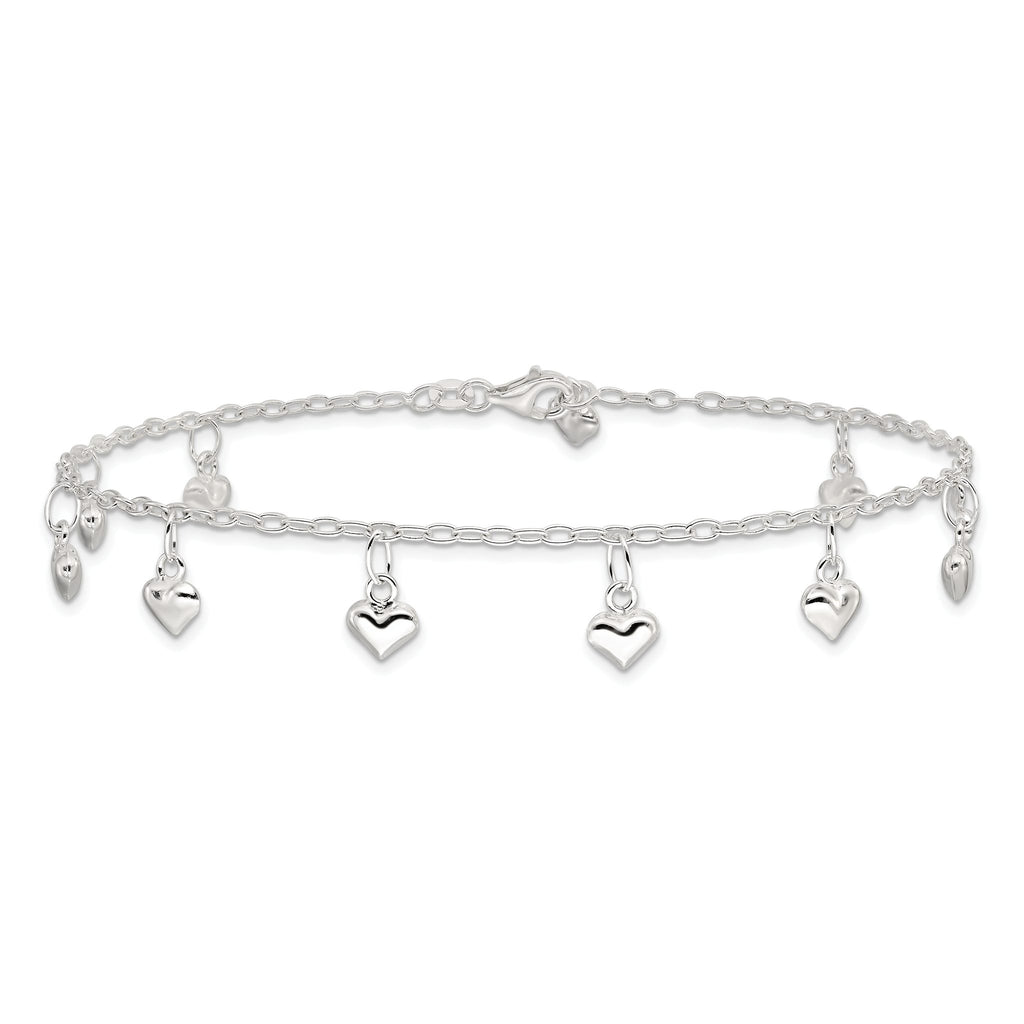 Puffed Heart Rolo Anklet in Sterling Silver - Sophia Jewelers