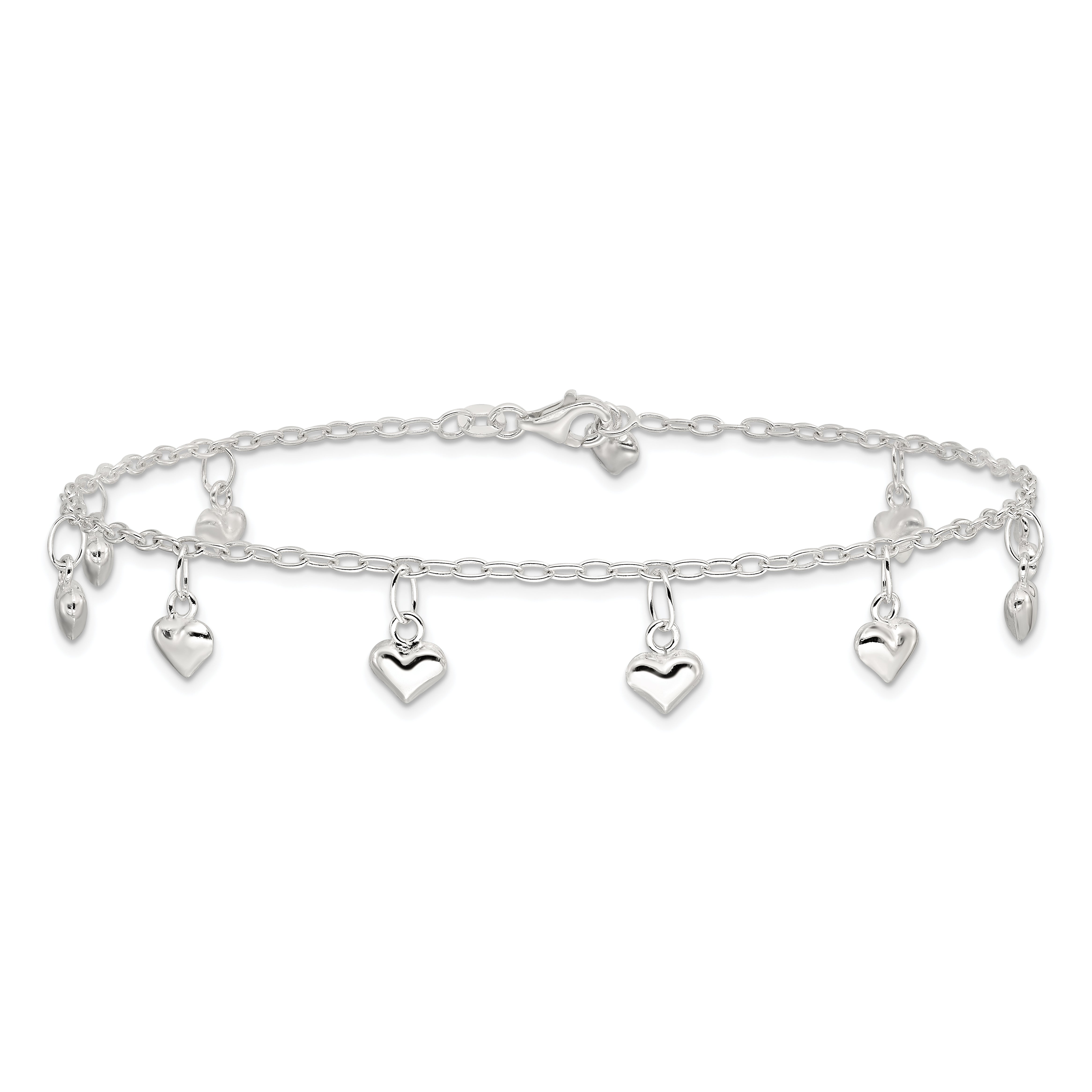 Sterling Silver Polished Puffed Heart Anklet